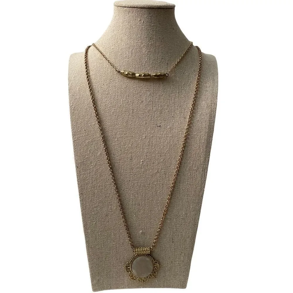 Elegant Two Layered Long Necklace in Gold Vintage Tone